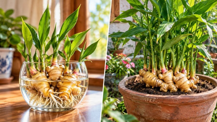Trồng gừng phong thủy nên chọn gừng thủy sinh hay gừng trồng đất