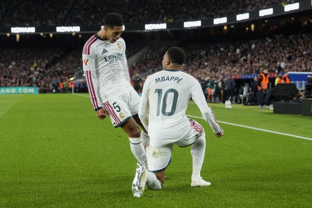 Bellingham và Mbappe là đầu tàu đáng tin cậy của Real. Ảnh: EPA.