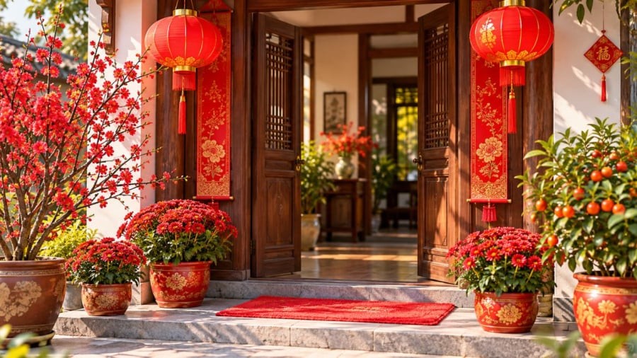 Màu đỏ trước nhà mang những ý nghĩa may mắn