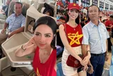 Mỹ nhân cùng bố ngồi máy bay hạng thương gia đi xem tuyển Việt Nam đá, khoe ở chung khách sạn với đội Thái Lan