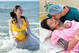 Cô nhân viên văn phòng "đốn tim" nam thần VTV cao 1m8, mang bầu mặc bikini khoe bụng xinh, đi đẻ ở viện quốc tế