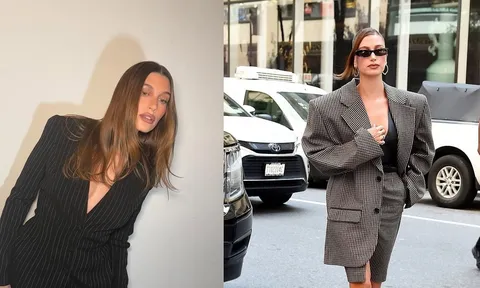 Bà xã Bieber lăng xê phong cách “business-core” với loạt công thức mix áo vest cực chuẩn