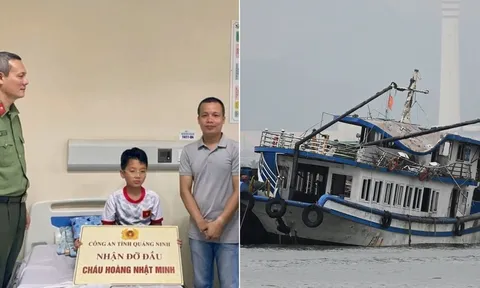 Bé trai 10 tuổi sống sót trong vụ lật tàu Vịnh Xanh 58 được Công an Quảng Ninh nhận đỡ đầu
