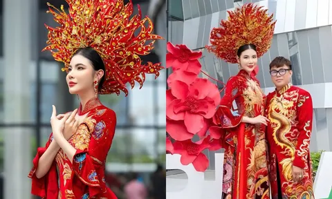 Á hậu Lê Kim Khoẻ gấy ấn tượng tại show kick off Vietnam Heritage 2025 với áo dài phượng hoàng