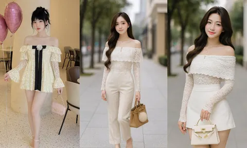 Diện áo ren trễ vai kiểu này đẹp chuẩn nàng thơ, dịu dàng mà đầy cuốn hút