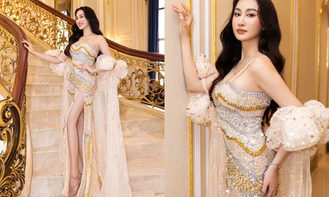 Đoàn Hồng Trang khoe khéo cặp "kiếm nhật" trong thiết kế xẻ tà của NTK Tommy Nguyễn
