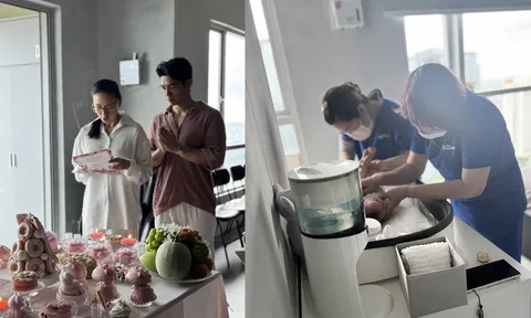 Lễ đầy tháng con gái nhà Ngô Thanh Vân – Huy Trần ngập sắc hồng, ái nữ có đến 2 người hỗ trợ chăm sóc