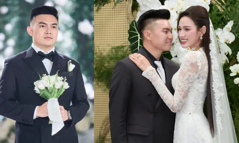 Chồng Đỗ Thị Hà diện ba bộ suit phong cách “quý ông thượng lưu”' trong ngày cưới