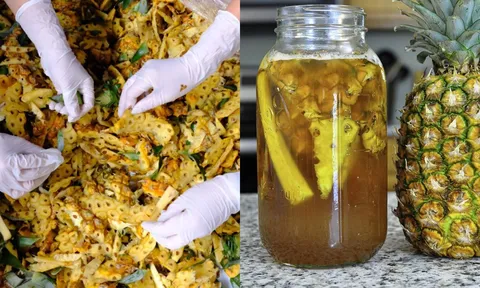 Cách tự làm nước enzyme từ vỏ dứa, dùng để ngâm rửa rau củ, rửa bát rất tốt