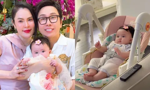 Con gái Phương Lê nằm nghe nhạc đầy thư giãn trong biệt thự trăm tỷ, mới vài tháng tuổi đã muốn "nối nghiệp" NSƯT Vũ Luân