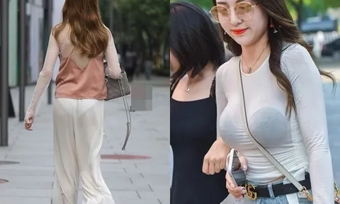 Mặc đồ trắng mỏng tang như giấy ra phố, chị em lộ "phụ tùng" khiến người xung quanh ngượng chín mặt