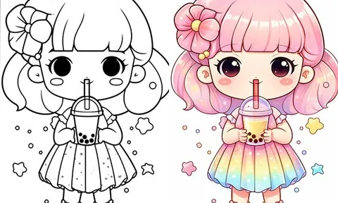 Tranh tô màu thế giới trà sữa ngộ nghĩnh, bé ngồi chơi cả buổi không chán