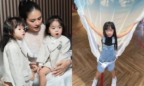 Vân Trang cho cặp song sinh học catwalk cùng lớp với bé Destiny nhà Nhã Phương, tự tin sải bước chuẩn "con nhà nòi"