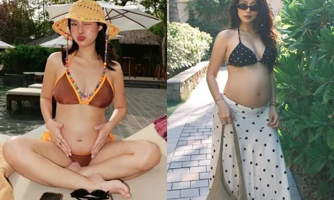 Hot girl Hà Nội mặc bikini bé xíu khoe bầu "sắp vỡ chum", con trai cả đáng yêu từng gây sốt trên sóng truyền hình