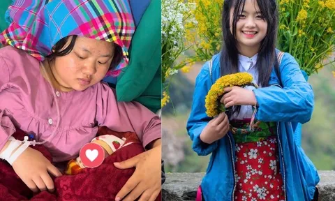 Cô bé Phúng Phính đeo gùi hoa nổi tiếng cả nước vừa sinh con: Nhan sắc khác lạ, thái độ của chồng mới gây chú ý