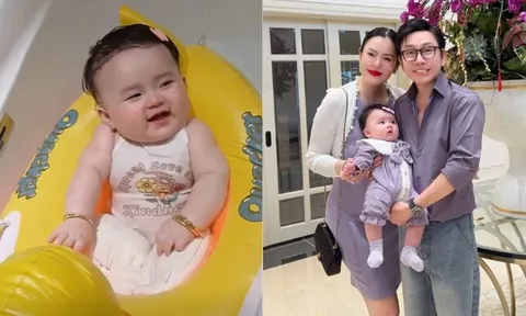 Con gái Phương Lê học bơi đầy thư giãn tại nhà, bé Lương Bình Thụy Yên sở hữu gương mặt chuẩn "bản sao" NSƯT Vũ Luân