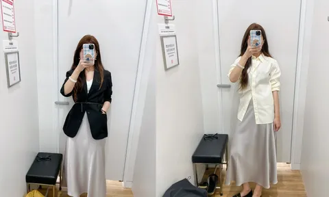 Chân váy satin trắng lên ngôi 2026: Công thức đen – trắng tối giản nhưng vẫn đủ sức nâng tầm phong cách