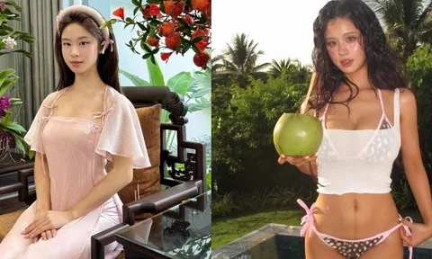 Mỹ nhân Việt lần đầu diện bikini sau 8 tháng sinh con, vùng bụng vẫn còn đường chỉ đen "chuẩn bà đẻ" đẹp thiêng liêng