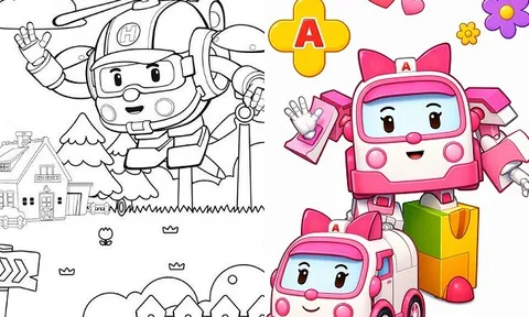 Tranh tô màu Robocar Poli, dạy bé học an toàn giao thông và kỹ năng sống