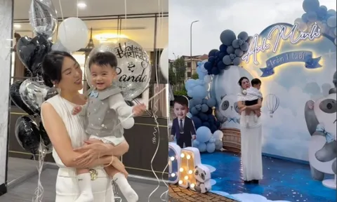 Mai Ngọc dùng cả xe tải bóng trang trí biệt thự mừng sinh nhật đầu tiên của quý tử, bé Panda sở hữu gương mặt điển trai
