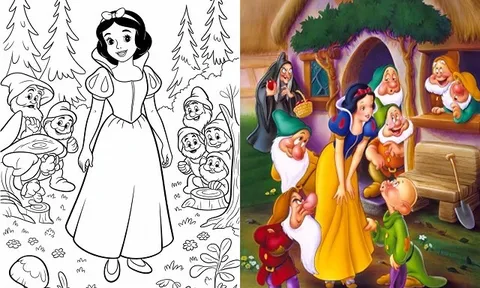Bộ sưu tập tranh tô màu công chúa Bạch Tuyết và bảy chú lùn đáng yêu cho bé