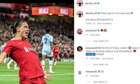 'Mở tài khoản' tại Anfield, Nunez nhận lời chúc từ Suarez