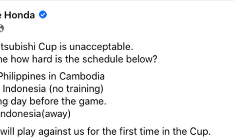 Keisuke Honda: 'Lịch thi đấu AFF Cup không thể chấp nhận được'
