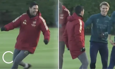 Khiến Odegaard bẽ bàng, Arteta 'siuuu' trên sân tập