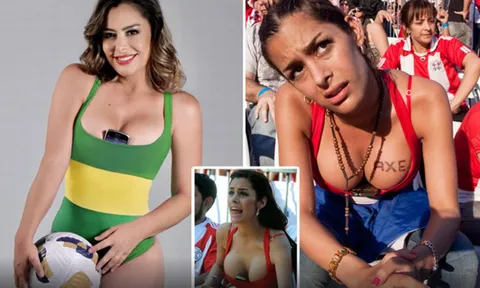 Bom sex Larissa Riquelme cổ vũ tuyển Brazil