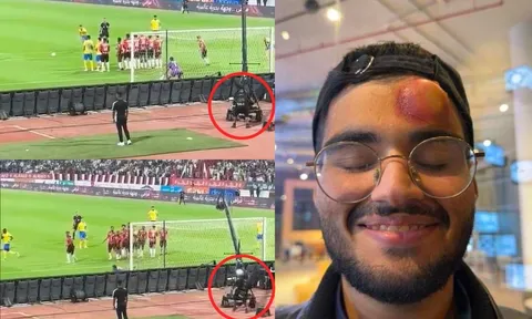 Ronaldo sút phạt khiến cameraman bươu trán