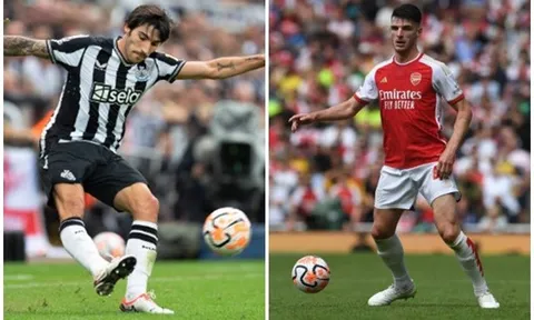 Sandro Tonali so kè cùng Declan Rice