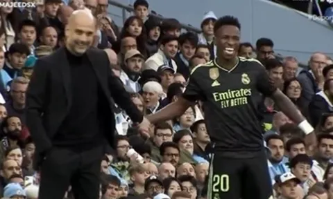 Pep Guardiola trêu Vinicius khi Real không lên nổi bóng
