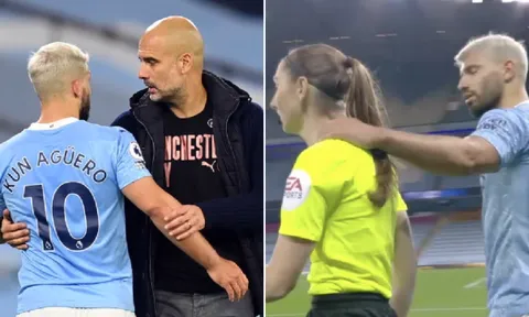 Aguero "ôm vai bá cổ" trọng tài, Pep lập tức phân bua
