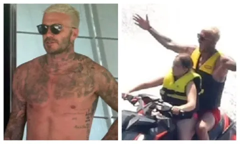 Beckham xăm kín ngực, phấn khích ngồi sau tay lái của con gái 10 tuổi