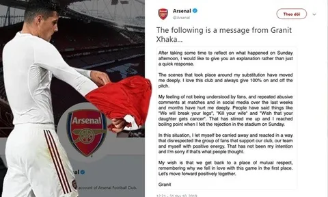NÓNG: Xhaka đăng đàn giải thích lý do nổi khùng và xin lỗi NHM Arsenal