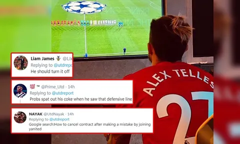 CĐV Man Utd: "Nhìn hàng thủ Quỷ Đỏ, có lẽ Telles phun cả ly coca vào tivi"