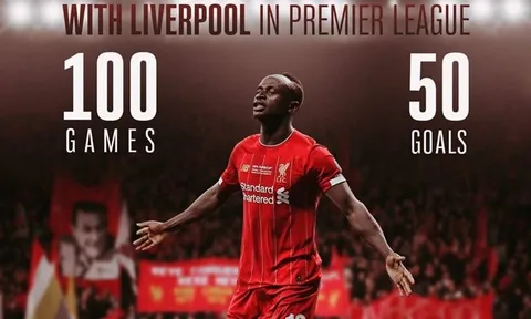100 trận cán mốc 50 bàn Premier League, Mane vẫn chậm hơn 5 cái tên Liverpool