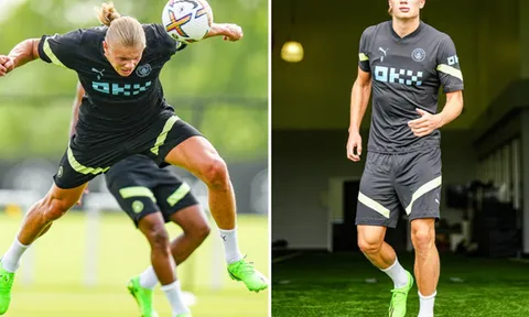 Haaland dũng mãnh ở buổi tập đầu tiên cùng Man City