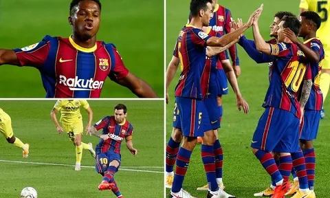 Hàng công Barca trong trận đại thắng Villarreal: Fati hay nhất