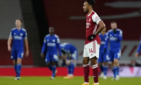 Aubameyang và con số tệ hại trong ngày Arsenal thua nhạt Leicester