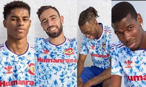 Pogba, Bruno, Rashford tạo dáng bên kiểu áo "retro" hoài cổ của Man Utd