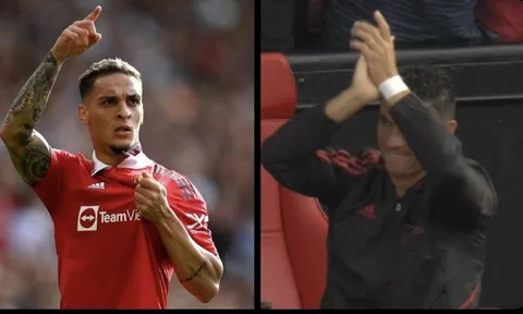 Ronaldo phản ứng chuẩn mực khi Antony ghi bàn ra mắt M.U