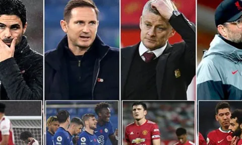 Toàn cảnh Big Six EPL hiện tại: Man Utd khốn khổ, Arsenal lao đao