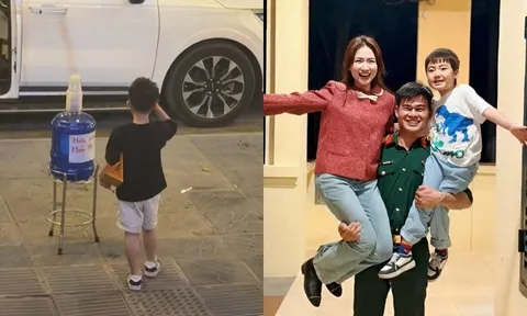 Hòa Minzy dạy con trai sống bình dân: Thoải mái uống nước miễn phí trên vỉa hè, cho học trường làng ở quê ngoại