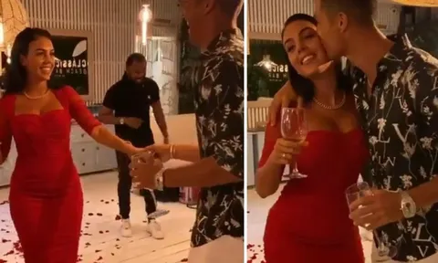 Bạn gái Ronaldo diện đầm đỏ bó sát người, khoe cơ thể quyến rũ