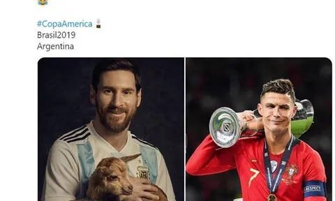 CĐV dùng Ronaldo chế giễu Messi: "Anh ta vẫn ở đó ôm chú dê và tự nhận là G.O.A.T"