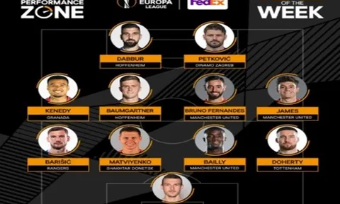 Đội hình tiêu biểu lượt đi vòng 1/16 Europa League: 3 sao Man Utd góp mặt