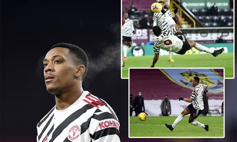 Martial ngả bàn đèn, bỏ lỡ 3 cơ hội ghi bàn cho Man Utd trận Bunrley