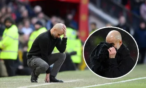 Pep Guardiola gục đầu, suýt "rơi lệ" sau trận thua ê chề của Man City