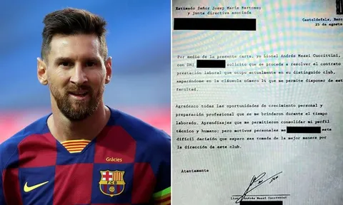 Rò rỉ nội dung tấm fax đề nghị ra đi của Messi